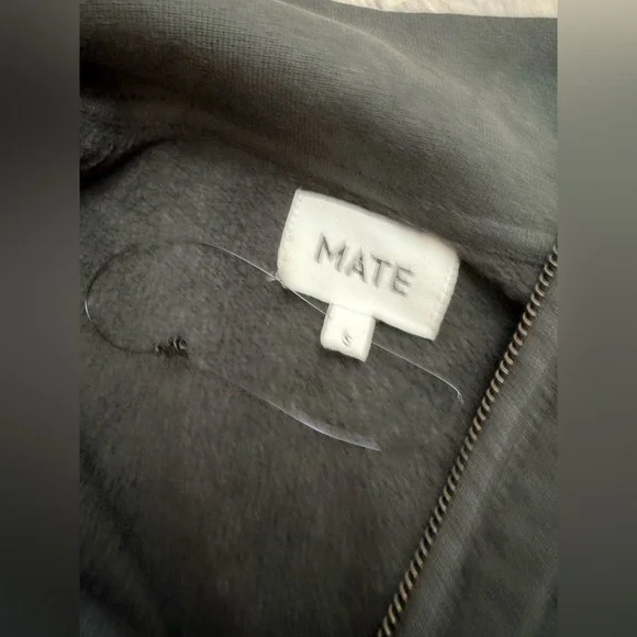 Mate The Label Organic Fleece and Waffle Cropped Half-Zip Sweatshirt Onyx Small - Picture 8 of 11